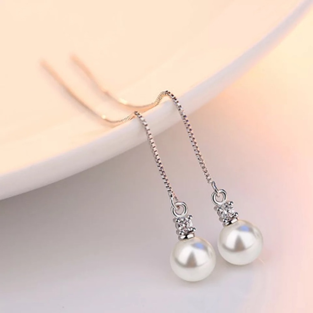 🌟 Faux Pearl Sterling Silver 925 Earrings - Picture 2 of 4